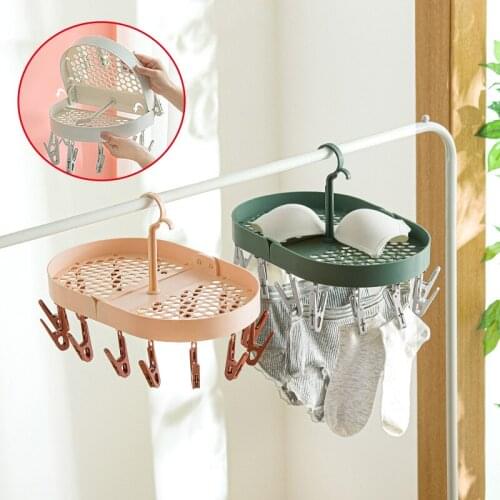 16 Clips Multifunctional Drying Racks Foldable Drying Tray Hanging Draining Socks Rack Household Windowsill Clothes Storage