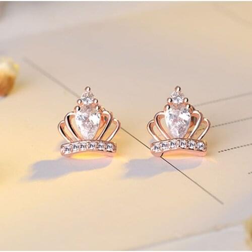 Fashion Queen Princess Crown Rhinestone Ear CZ Stud Earrings Silver Color crystal earrings for Women Luxury Silver Color Jewelry