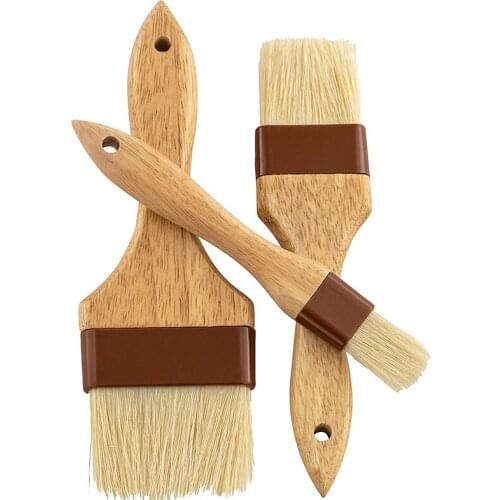 Restaurant-Grade Boar Hair Pastry and Basting Brush Set of 3. Ultra-Fine Hardwood Flat Brushes for Spreading Butter