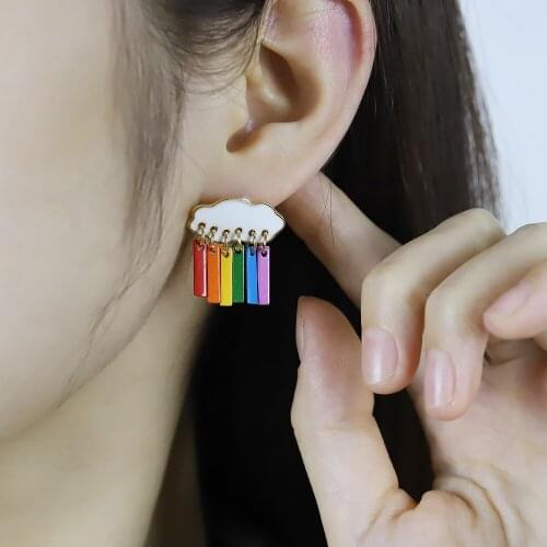 2021 New Hot Sale Stud Earrings Korea Simple Temperament Fashion Cute Cloud Raindrop Earrings Color Female Jewelry Year Gift