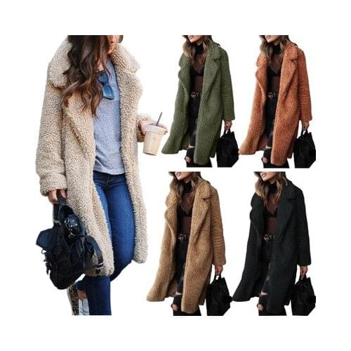2020 New Autumn Women Fur Warm Teddy Bear Coat Ladies Fur Jacket Female Teddy Outwear Plush Overcoat Lapel Solid Color Long Coat
