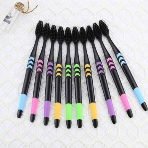 1/10PC Personal Environmental Bamboo Charcoal Toothbrush for Oral Health Low Carbon Medium Soft Bristle Wooden Handle Toothbrush