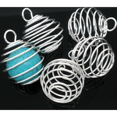 Pendants Spiral Bead Cage Alloy Silver Plated Charms Jewelry DIY Making Finding 29x24mm 10Pcs