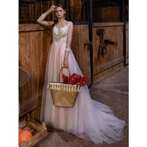 Sequins Tulle Appliqued Luxury Wedding Dress Princess Bridal Gowns Transparent Hollow Back Pearls Long Sleeves Vestido De Noiva