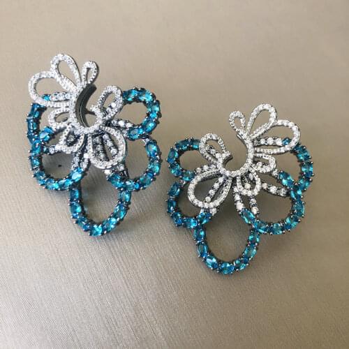 Bilincolor blue flower colorful zircon earrings, earrings for women weeding party and gift