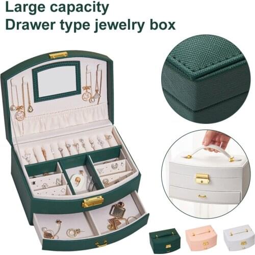 Jewelry Box 2 Layer PU Leather Jewelry Storage Case with Lock Drawer Display Holder for Earrings Bracelets Rings Necklace
