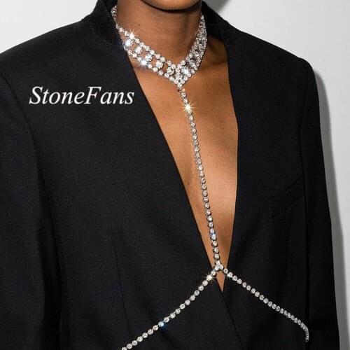 Stonefans Fashion Sexy Necklace Bra Rhinestone Bikini Womens Neck Chain Rave Bikini Belly Waist Chain Jewelry Cute Bling Gifts