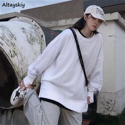 Hoodies Women Streetstyle Trendy Long Sleeve All-match Loose Spring Students Causal Patchwork Cool Ladies Unisex O-neck Harajuku