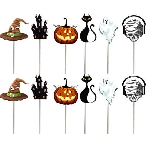 Halloween Decoration Cake Topper Black Castle Ghost Cake Flag Pumpkin Skeleton Party Halloween Horror Cake Decorate Supplies
