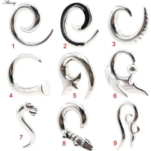 Alisouy 1pc Stainless Steel Animal Spiral Dragon Allotype Ear Weights Ear Tunnels Plugs Expander Gauges Body Piercing Jewelry