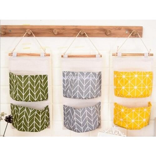 300pcs/lot Wateproof Cotton Linen Wall Hanging Storage Bags Door Pouch Bedroom Wall Hanging Home Office makup Organizer B8014