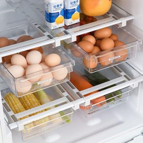 Transparent Push-pull Refrigerator Container Storage Box Automatic Rolling Fruits Vegetable Egg Drawer Organizer Storage Box