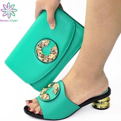 Green Color INS Hot Selling Leisure Lady Shoes and Bag Set African Women Shoes and Bag to Match for Wedding Party
