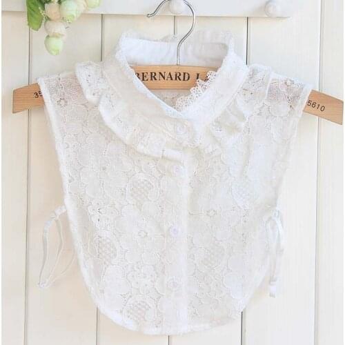 Korean Style Lace Flower Stand Collar White Solid Color Shirt Lapel Blouse Detachable Fake Collar For Women Ladies FS0508