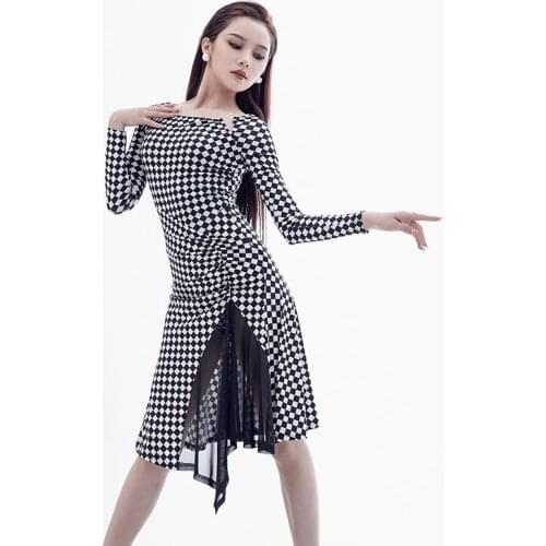 Female Latin Dance Costumes Winter Autumn Long Sleeve Elegant Practice Clothes Rumba Sexy Wear Tango Performance Dress DWY5040