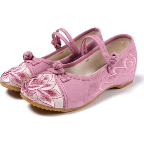 Retro Chinese Lotus Embroidered Ladies Canvas Mary Janes Shoes Patchwork Cotton Fabric Low Top Comfort Flats For Women