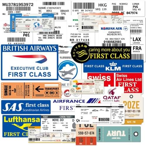 10/30pcs Air Tickets Boarding Pass Stickers Graffiti Mark Sticker Waterproof Travel Luggage Laptop Skateboard Fridge Toy Decals