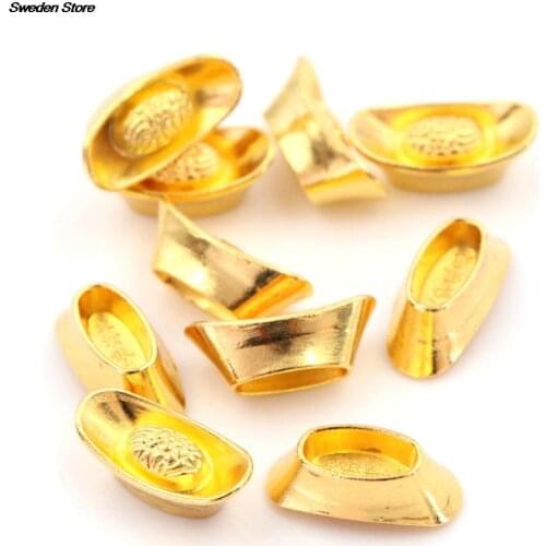10pcs/set Chinese Gold Ingot Ornament Lucky Yuanbao Fengshui Decor Metal Mascot Crafts Feng Shui Auspicious Lucky Crafts