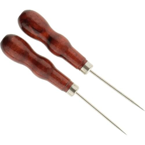 2pcs Durable Leather Craft Stitching Hole Maker Awl Tool Double Gourd Wood Handled