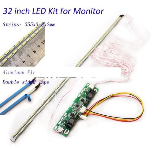 32 inch LED Aluminum Plate Strip Backlight Lamps Update Kit for LCD Monitor TV Panel 2 LED Strips 355mm NEW