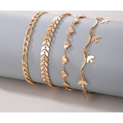 4 Pcs/Set Peace Dove Charm Ankle Bracelets for Women Love Heart Anklet Bracelets Girls Foot Chains Boho Beach Jewelry Gift