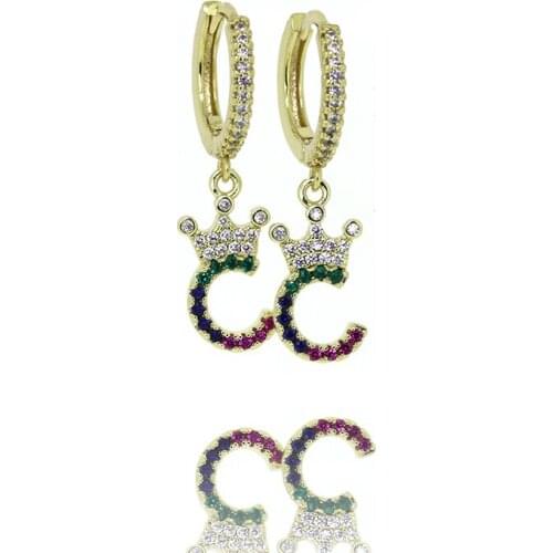 5pairs/set Copper Micro-color Zircon 26 ABC Initial Alphabet Letter Name Pendant Charms Hoop Earring For Women Daily Jewelry