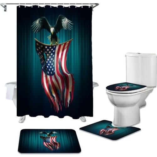 Eagle American Flag Shower Curtains Set Bath Mat Set Toilet Cover Bathroom Accessories Bathroom Rug Set