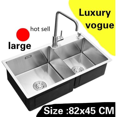 Free shipping Apartment kitchen manual sink double groove luxury do the dishes 304 stainless steel hot sell large 820x450 MM
