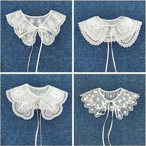 M2EA Floral Embroidery False Shirt Collar Geometric Patterns Fashionable Decorative Faux Collar Sweet Detachable Collar