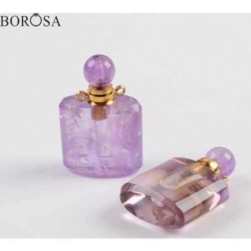BOROSA New Perfume Bottle Shape Natural Amethysts Connectors Scent-bottle Shape Pendants for Necklace Women Gift Dropship WX1168