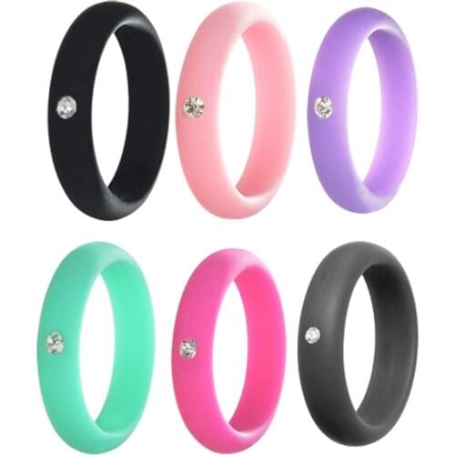 2020 Creative Sport Ring Cool Silicone With Rhinestone Black Purple Pink Men Womens Ring Punk Band Crystal Jewelry Yoga