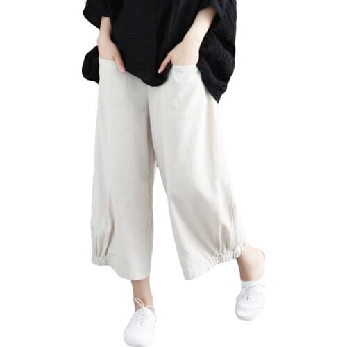 Cotton and linen women pants wide leg slid loose slim female pants 2019 summer new comfortable material trousers