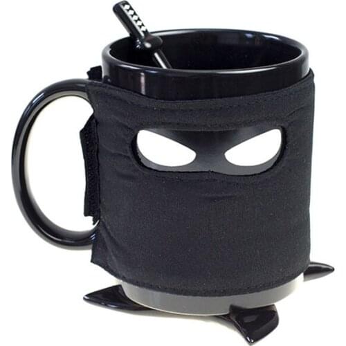 Creative Ceramic Black Ninja Mugs Black Mask Cup with Spoon Sword Coffee Milk Tea Mugs Milk Coffee Tea Cup Mugs for Gift