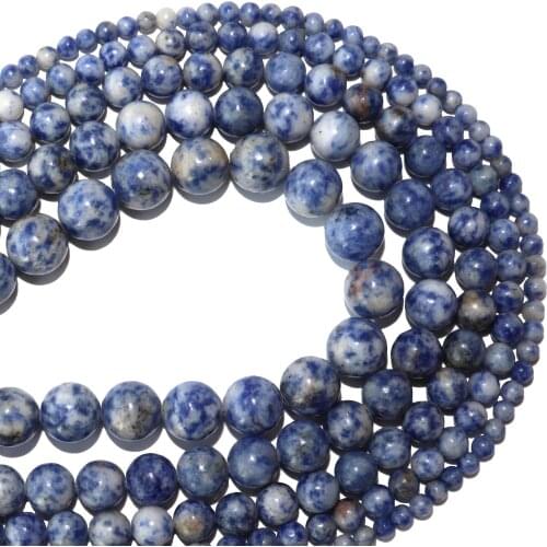 Natural Stone White Dot Blue Vein Sodalite Stone Round Beads 4 6 8 10 12 MM Pick Size For Jewelry Making Charm Diy Bracelet