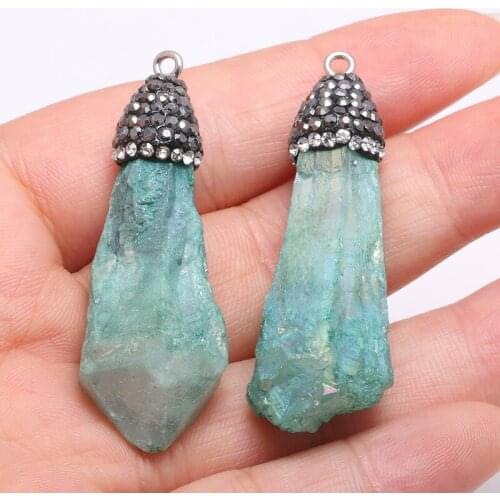 New natural stone pendant irregular green quartzs faceted pendant necklace for DIY jewelry best birthday gift size 10x30-15x40mm
