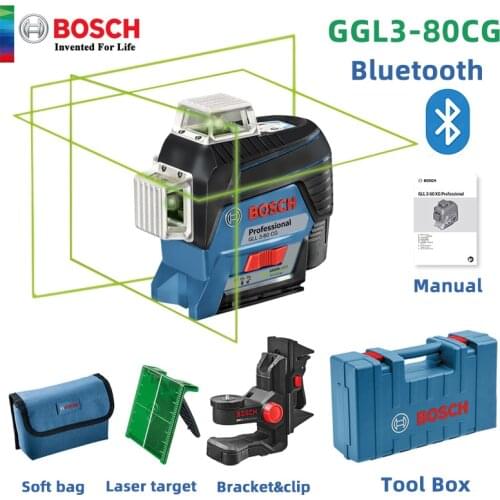Bosch 12-Line Laser Level High Precision With Bluetooth 360° Indoor And Outdoor Marking Green Instrument GLL3-80CG Self-Leveling