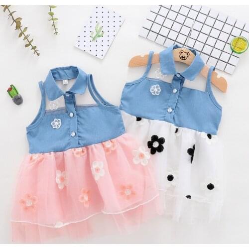Summer casual girl Jean net stitching dress fashionable dress of 0-3 years old