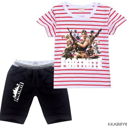FORTNITES Summer Boys And Girls Clothing Cotton T-Shirt + Pants 2 Piece Kids Cartoon Set