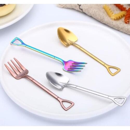 Shovel Shape Cake Spoon Stainless Steel Mini Fruit Fork For Tea Coffee Sugar Ice Cream Cafe Bar Tableware