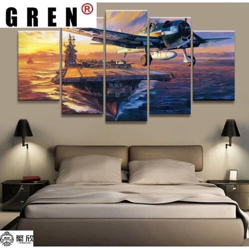 GREN Modular Canvas Picture 5 Piece Military USS Lexington Painting Poster Wall For Home Canvas Painting Home Decor Spectacular