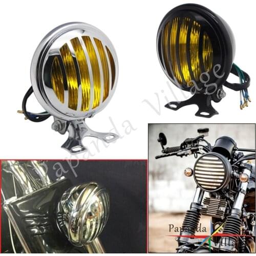 Cafe Racer 5 inch Motorcycle Retro Headlight Scalloped Grill Cover Head Lamp For Harley Honda Triumph Bobber Chopper Sportster