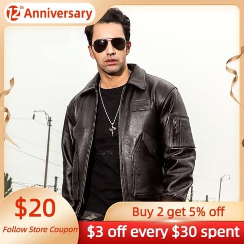 2021 Brown Men USAF Pilot Leather Jacket Europe Size XXL Genuine Cowhide Autumn American Military Style Aviation Coat