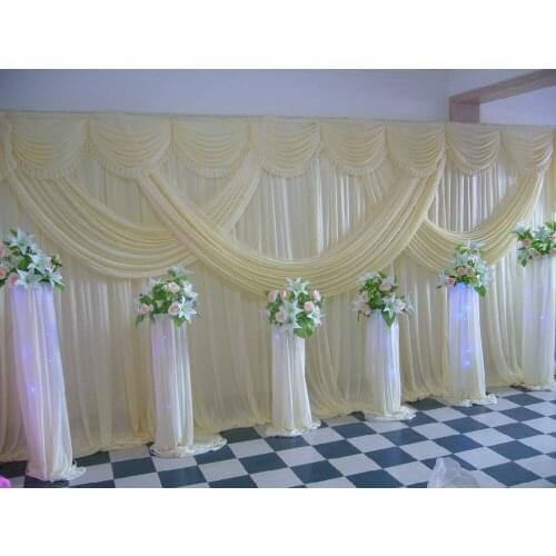 A set 3x6m Luxury Wedding backdrop with multiple gold drape wedding curtain with swag party decorations free shipping