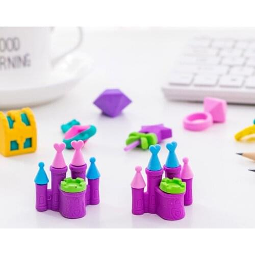 4pcs/pack Cute Eraser Cartoon Princess Castle Series Princess Tombow Set For School Student Back to School Supplies Gift