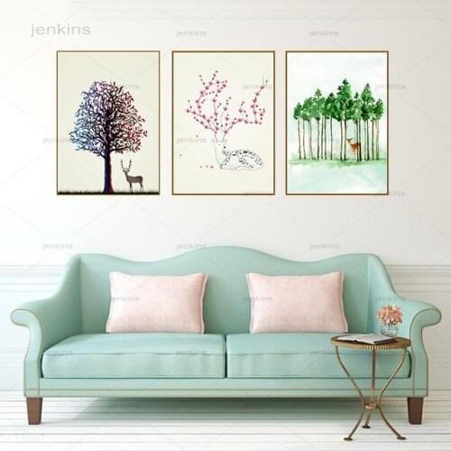 Wall Art Hd Home Decor Painting Beauty Animals Deer Tree Nordic Style Canvas Prints Poster Modern Pictures for Living Room