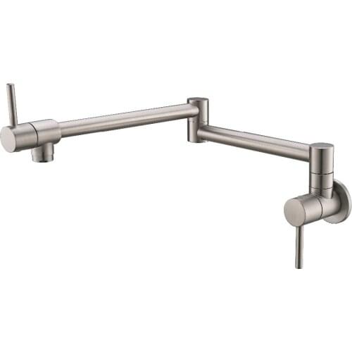 Wall Mounted Brass single cold Water Pot Filler faucet tap Double Joint Spout Wall Mounted Kitchen Faucet Brushed nickel