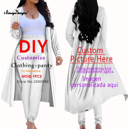 Noisydesign Custom Image Print 2 Pieces Cardigan Office Lady Spring Autumn Women Set Outwear Long Pants Tops Suits Dropshipping