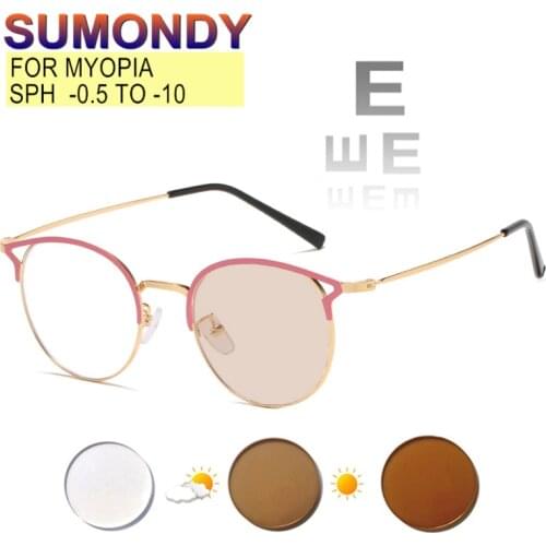 Prescription Glasses For Myopia -0.5 to -6.0 Women Men Fashion Cat Eyes Nearsighted Spectacles Anti Blue Ray Discolored UF104