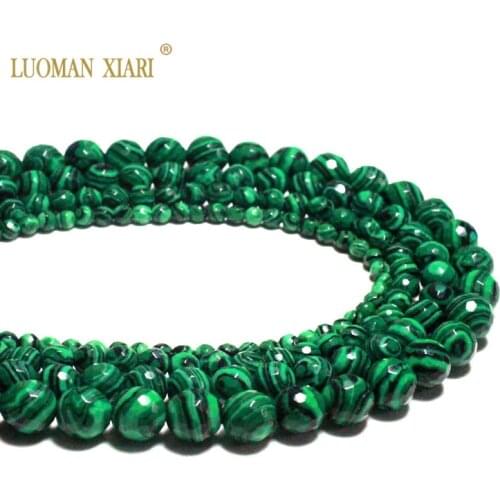 Wholesale Faceted Malachite Round Natural Stone Beads For Jewelry Making DIY Necklace Bracelet 4/6/8/10mm Strand 16