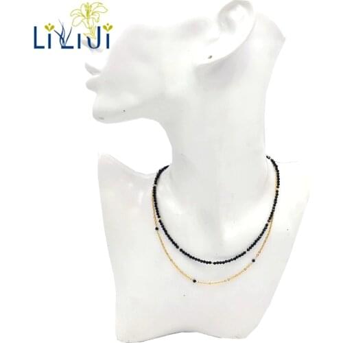 Lii Ji Real Black Spinel Double Chokers Necklace Natural Stone Handmade Delicate Female Jewelry for Party Wedding